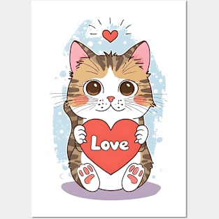 Cute Cartoon Love Cat Posters and Art